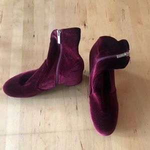 Dark red velvet booties